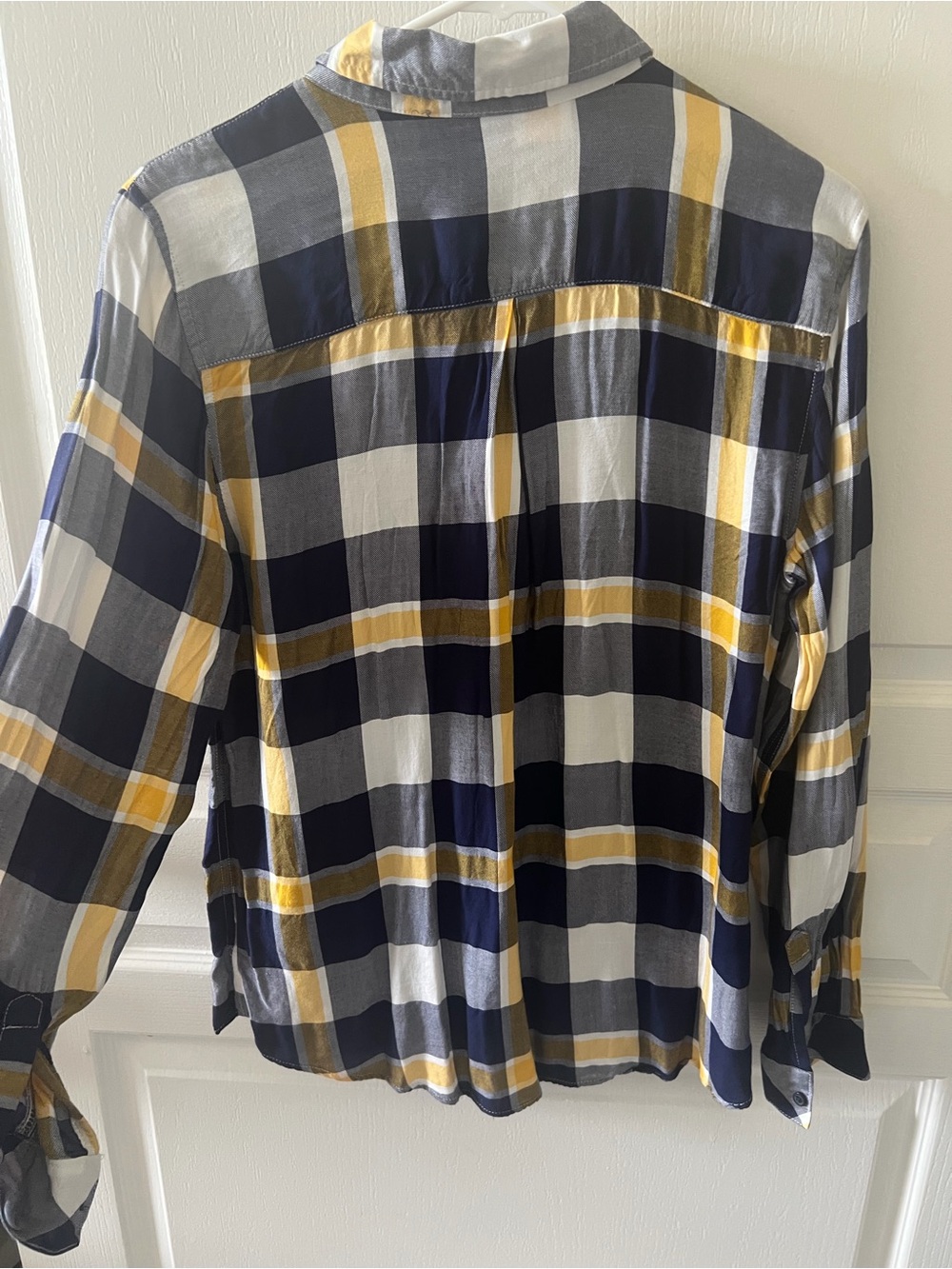 Women’s Large Maison Jules Black, Yellow, & White Plaid Button-Down Shirt - Picture 7 of 9